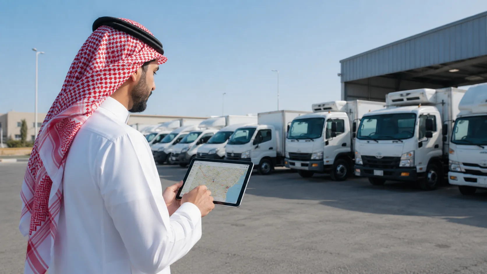 GPS fleet tracking dashboard showing vehicle locations across Saudi Arabia