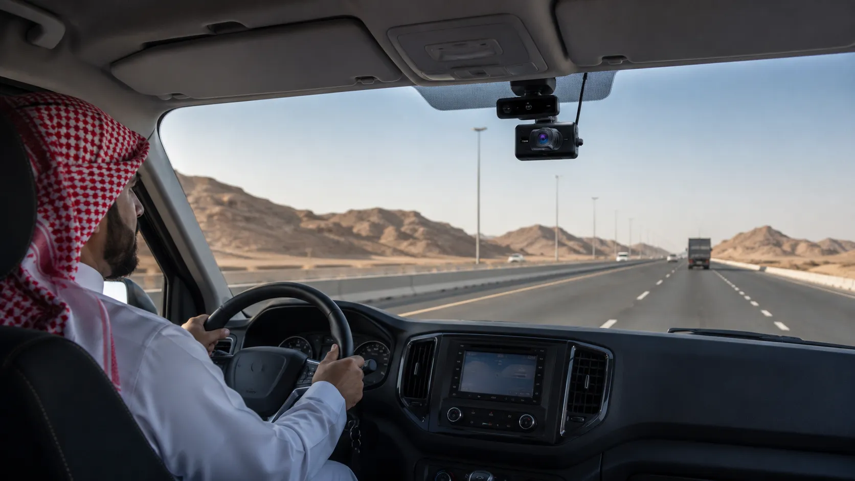 AI dashcam system monitoring driver behavior in a fleet vehicle