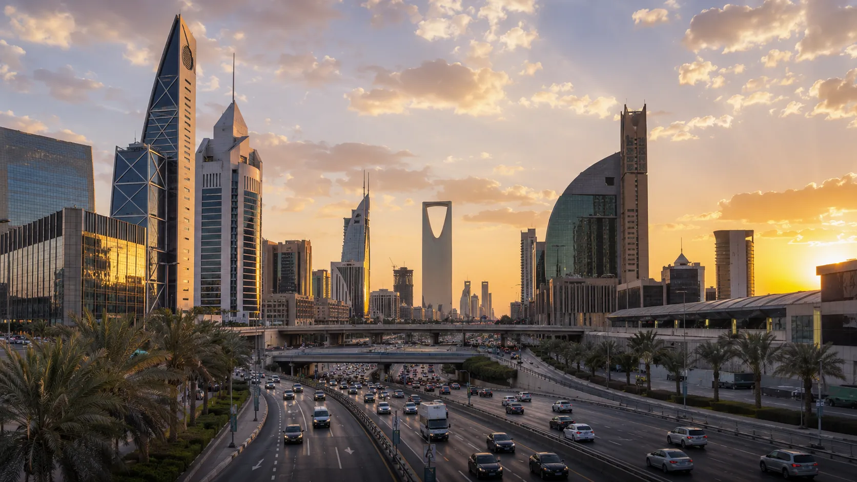Saudi Vision 2030 smart city with connected fleet vehicles and IoT infrastructure
