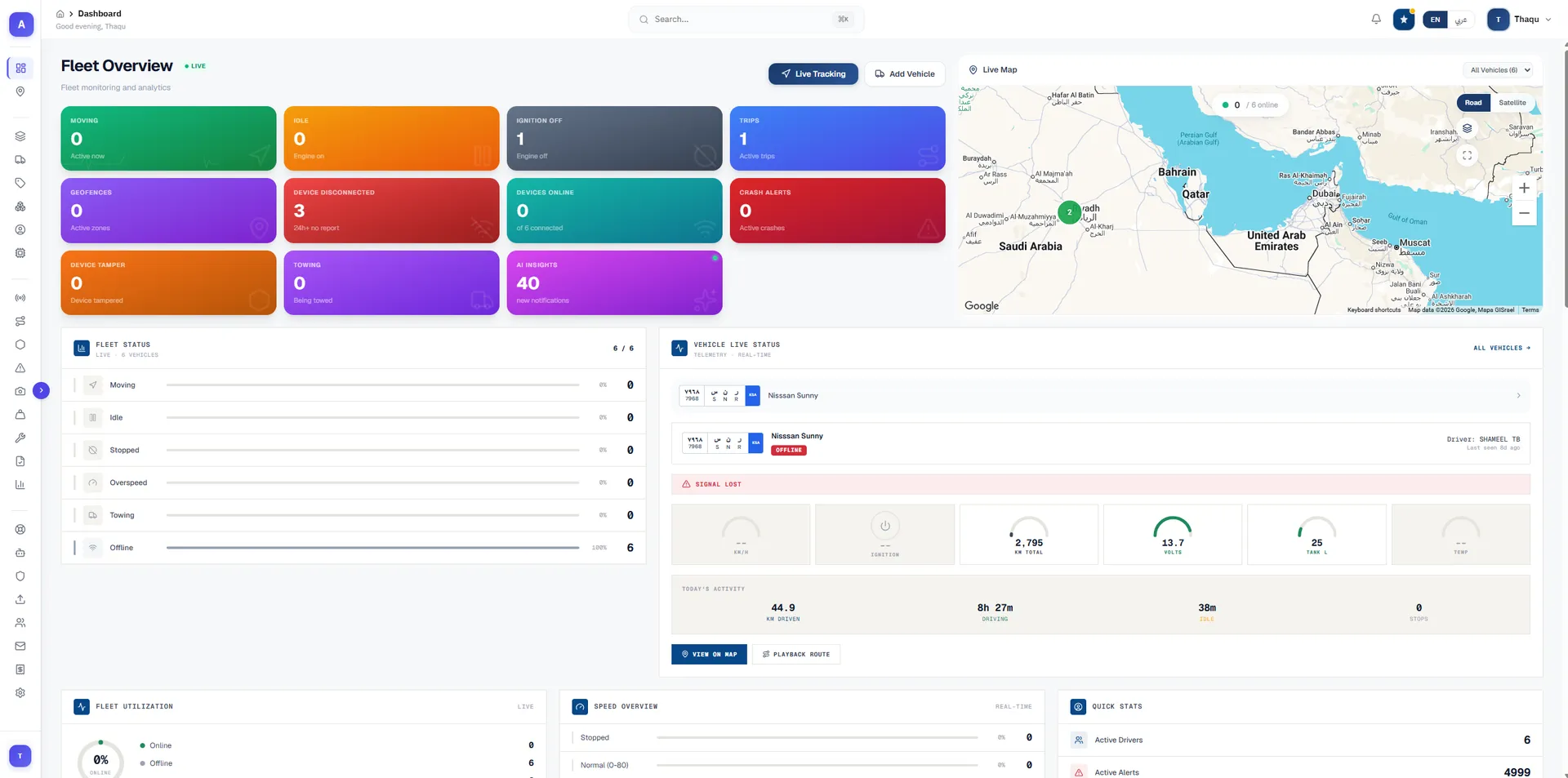 Axtella fleet dashboard — live route optimization and vehicle tracking